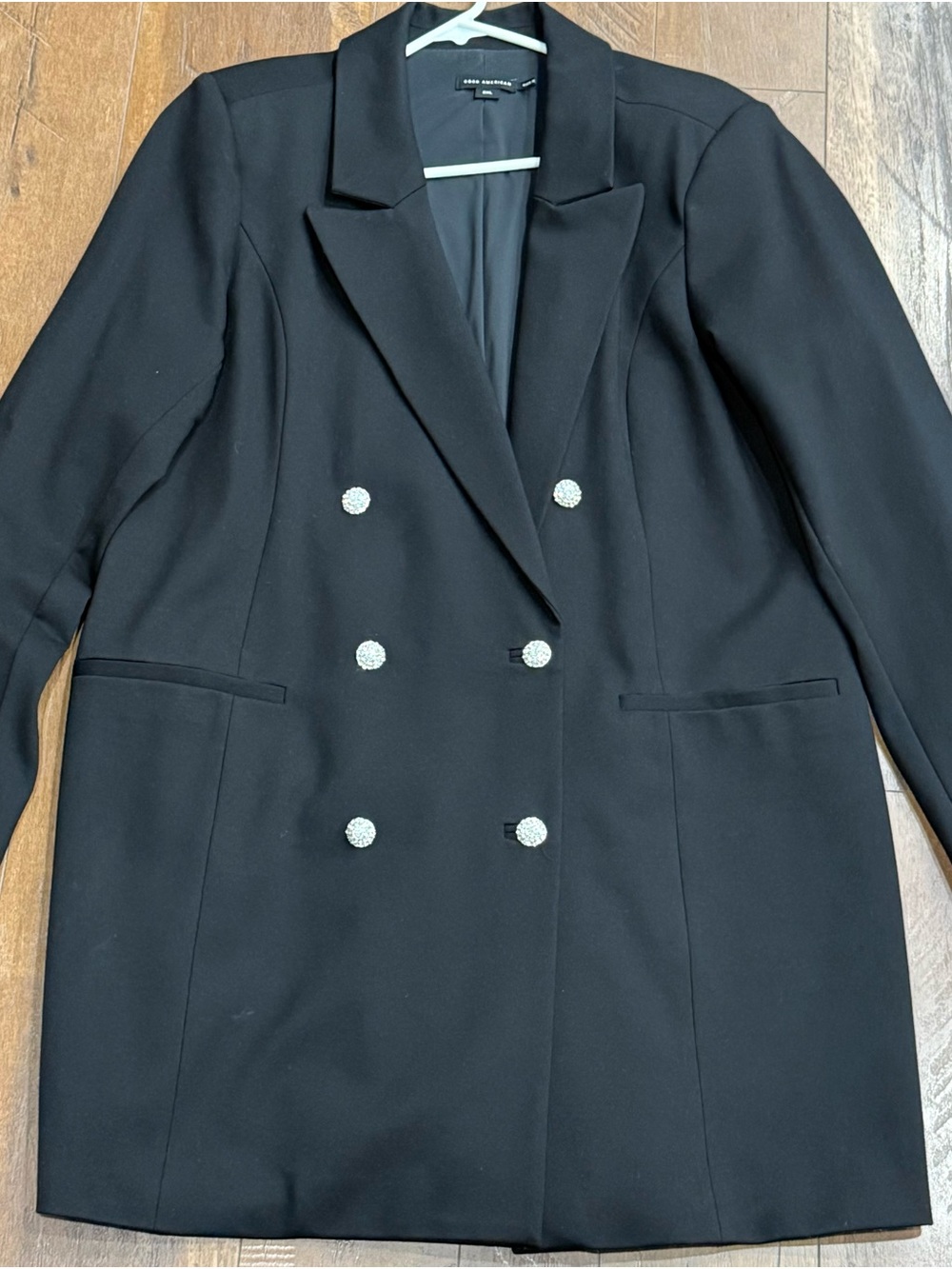Good American Black Double-Breasted Blazer with Decorative Buttons